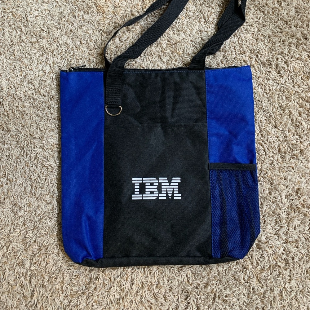 Vintage Tote Bag Logo IBM Blue Zipper 3 Pockets